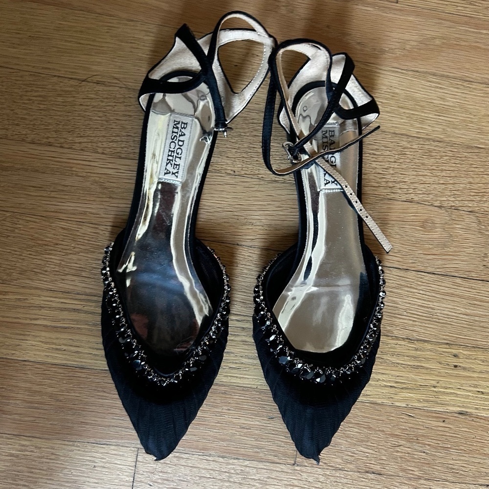 Badgley Mischka Evelynn Tulle Ankle-Strap Ballerina Flats - Picture 2 of 4
